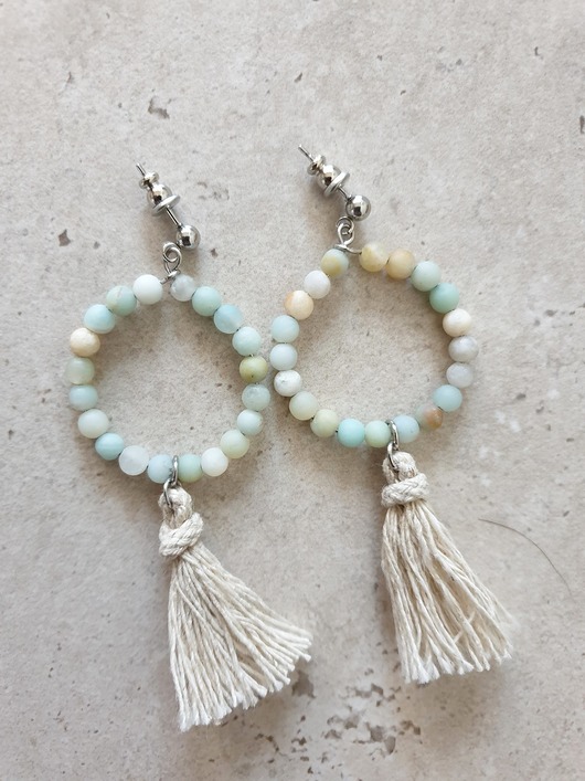 kolczyki z kamieniami Kolczyki chwosty WĘZŁY kółka amazonit