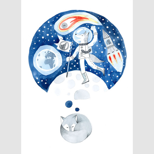 Śpiący wilk - ilustracja oryginalna A3 Czary Malary