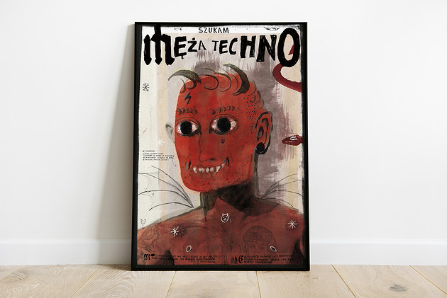 plakaty Plakat Szukam Techno Męża grafika na prezent ślub walentynki urodziny