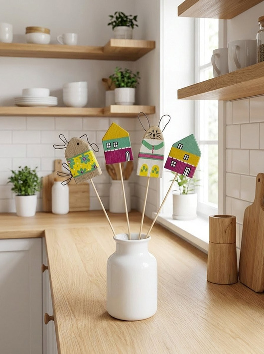 ozdoby wielkanocne Zestaw Wielkanocny Drewniane Ozdoby na piku w Stylu Skandynawskim