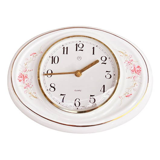 zegary Zegar ścienny porcelanowy Wallendorfer Porzellan, Niemcy lata 80.  kwarcowy