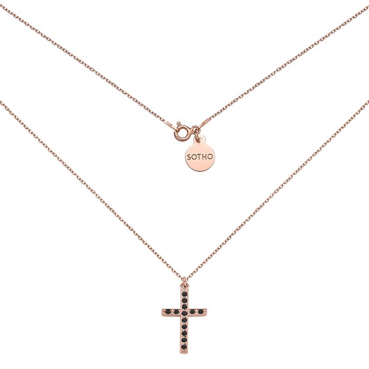 złote naszyjniki Naszyjnik z różowego złota z krzyżem wysadzanym SWAROVSKI CRYSTAL