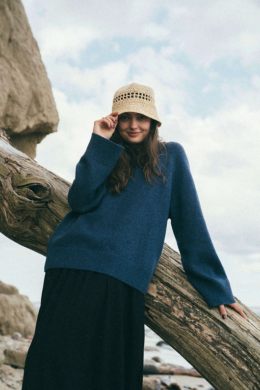 swetry damskie  BARIBAL Jeansowy Sweter Oversize a la bluza Wełniana 100% Merino
