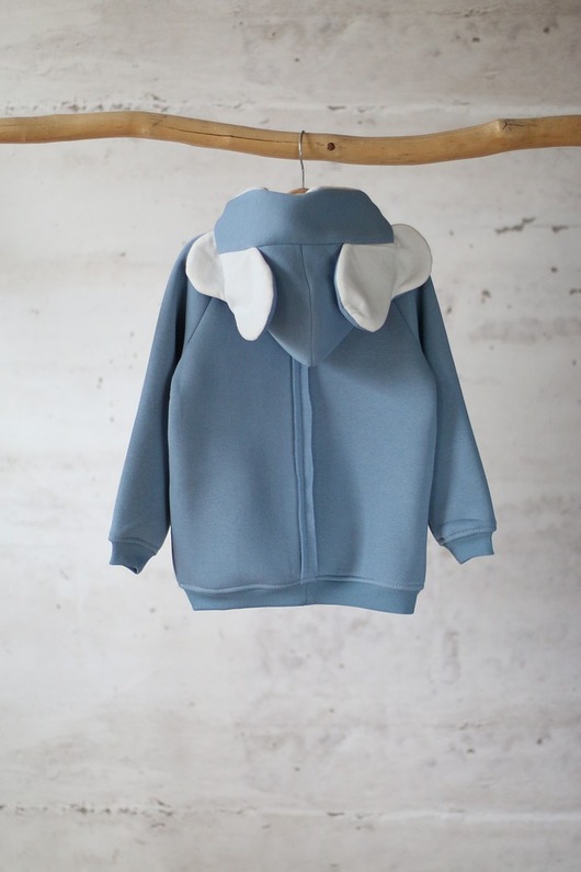 bluzy dla chłopców Bluza z kapturem z uszami słonia dla dziecka błękitna
