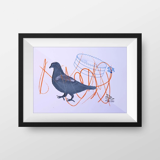 Warszawski gołąb z rotundą, sitodruk barwny Warsaw Birds