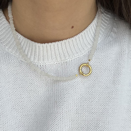 korale Naszyjnik ZAPIĘCIE KOŁO jadeit AKCENT kamienie naturalne biały