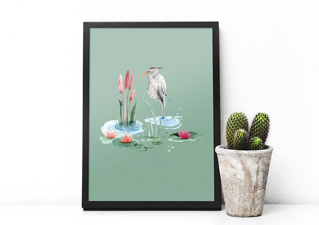 Czapla - plakat A4/A3 Justyna Mioduszewska