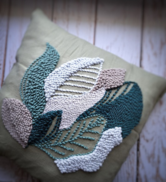 poduszki plecione Poduszka summer green 1- bawełna kwiaty liście japani Boho