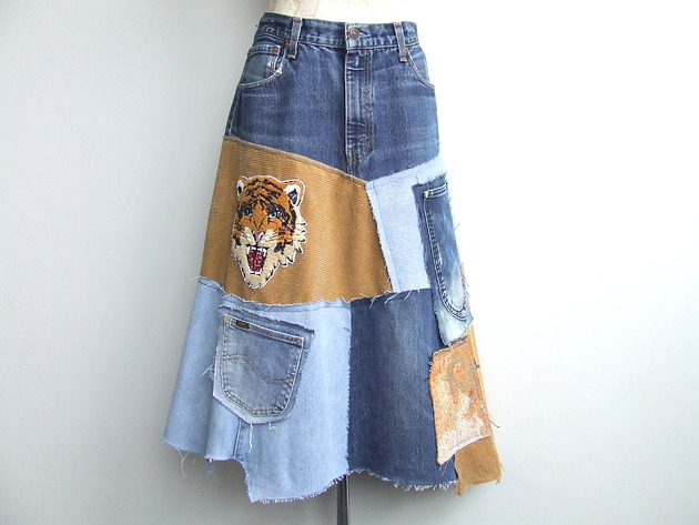 spódnice midi Spódnica jeans z tygrysem r.46/48