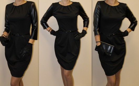 Sukienka tulipanowa,rękaw eko-skóra roz 40 MC Fashion