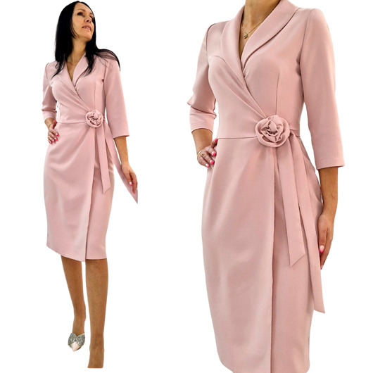 sukienki midi damskie Elegancka Kopertowa sukienka z różą