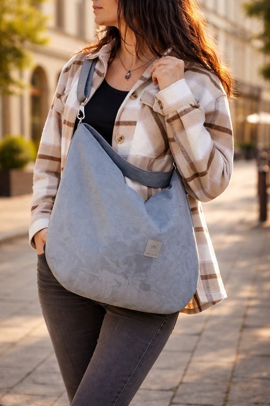 torby na ramię Zamszowa duża torba worek Szara