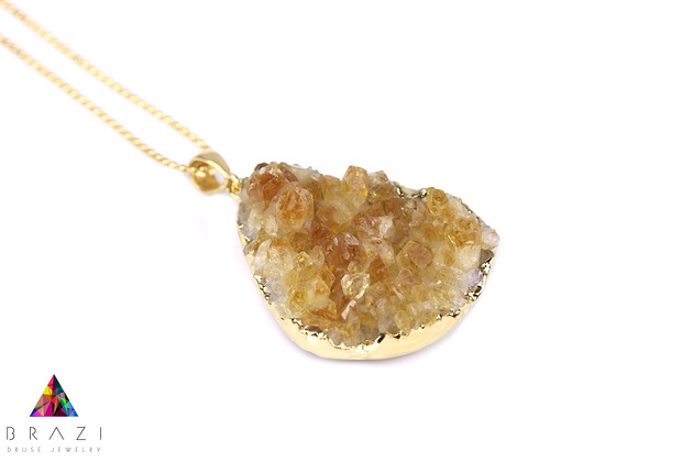 Colare Cytryn Surowy Pomarańczowy złoto Brazi Druse Jewelry