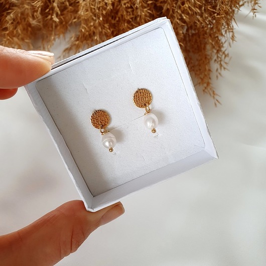 Kolczyki ze stali szlachetnej z perłą LEI handmade 