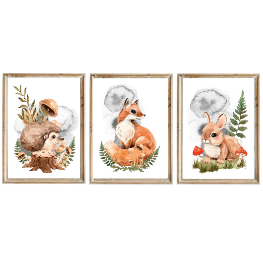 obrazy i plakaty do pokoju dziecięcego Zestaw 3 plakatów obrazków  Little Animals A3 PZ