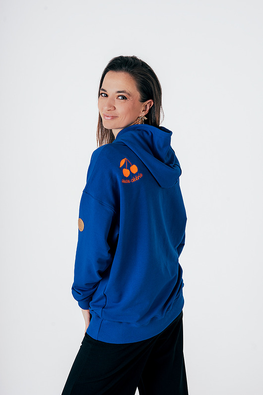 bluza z kapturem damska Bluza damska z kapturem Mon Cherie w paryskim stylu, Szafir
