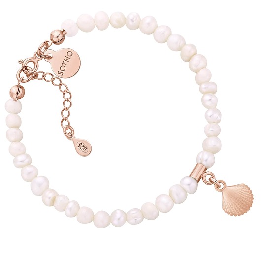 bransoletki złote Bransoletka z pereł naturalnych z muszelką z różowego złota