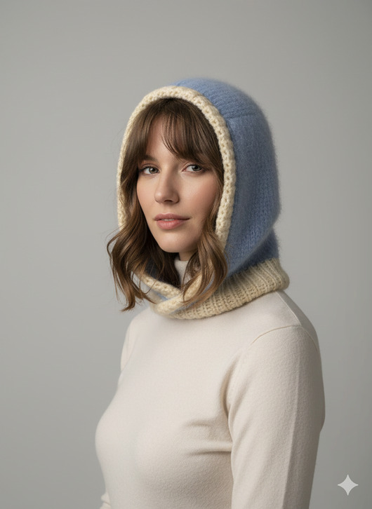 czapki damskie Balaclava Alpaka & Merino, baby blue & butter yellow