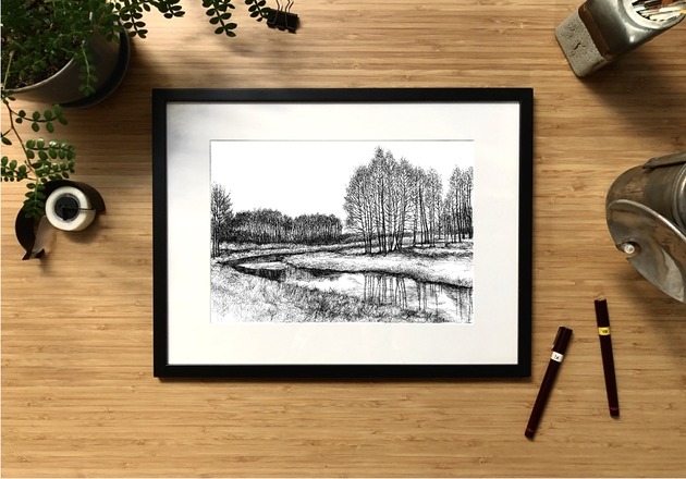 grafiki i ilustracje Pejzaż nad wodą