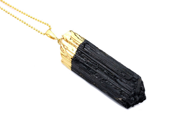 Colare Surowy Turmalin Czarny złoto Brazi Druse Jewelry