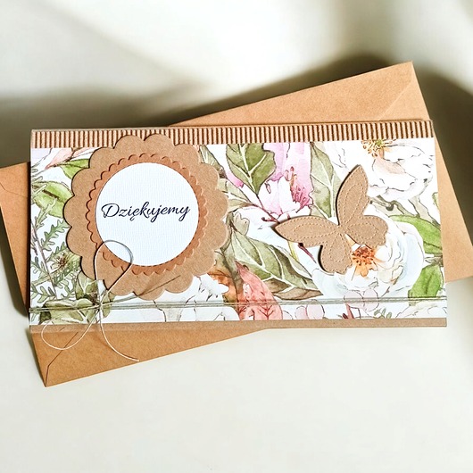 kartki scrapbooking Podziękowanie : dziękujemy : kartka-kopertówka : kwiaty