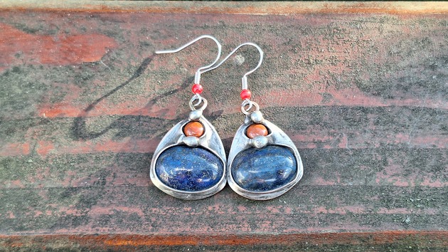 kolczyki z kamieniami Kolczyki Granat z pomarańczą