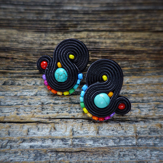 kolczyki soutache Kolorowe Lentinki- kolczyki soutache