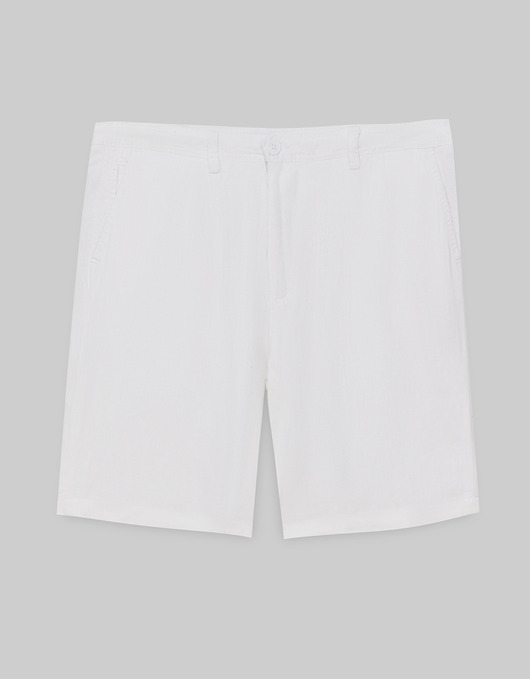 spodnie męskie Krótkie spodenki szorty lniane lentate białe