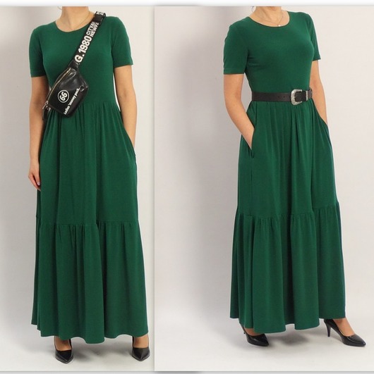sukienki maxi damskie SUKIENKA ZIELONA MAXI BOHO FALBANY r 34-54