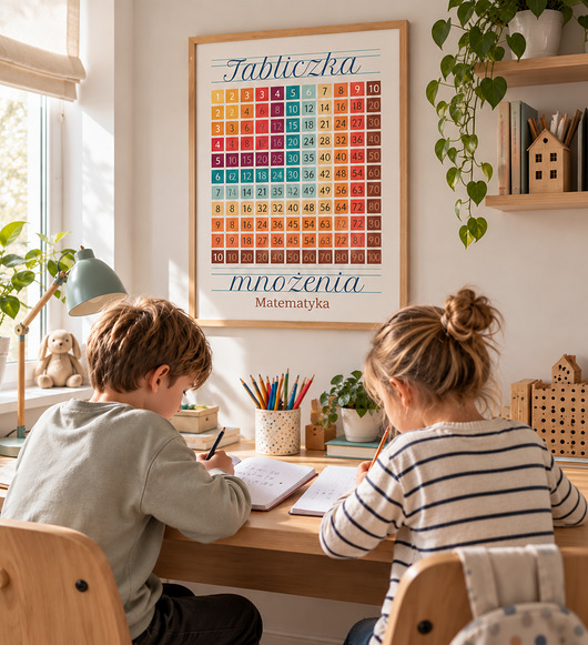 obrazy i plakaty do pokoju dziecięcego Plakat tabliczka mnożenia retro
