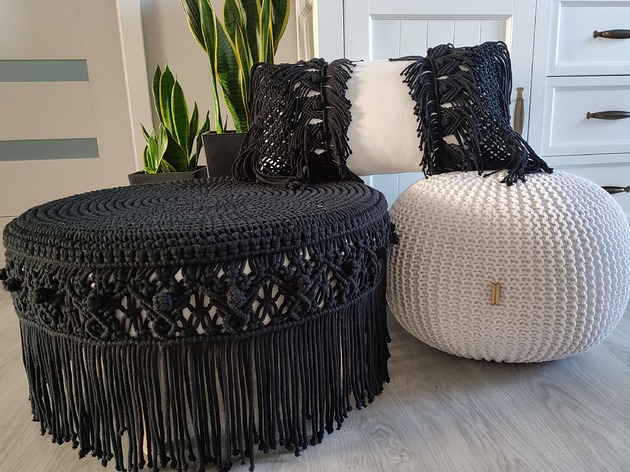 pufy do siedzenia Pufa podnóżek Boho macrame