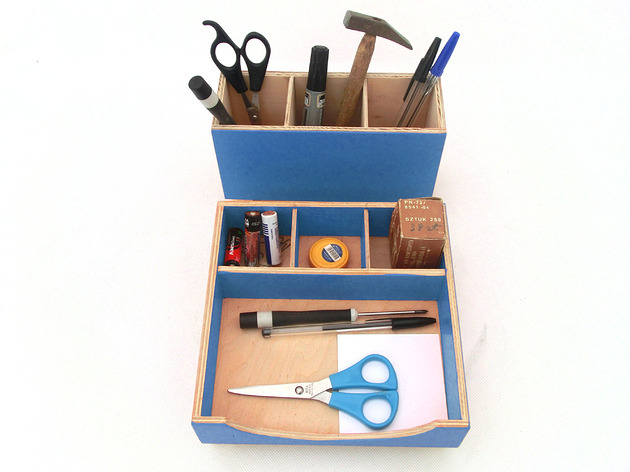 Organizer - zestaw na biurko - Niebieski Clock Wood Studio