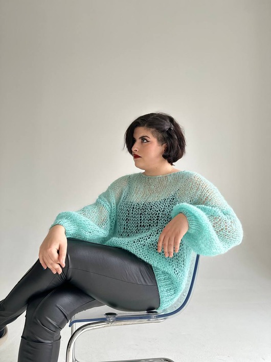 swetry damskie  Cienki sweter z moheru, delikatny sweter, lekki sweter oversize