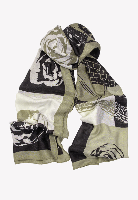 szale damskie Lekki szal modny szalik wiskoza 100% czarno-beżowy 70x180 cm