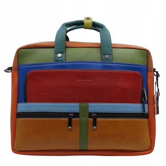 torby na ramię Aktówka torba na laptopa skórzana rączki regulowany pasek kieszenie OLIVKA