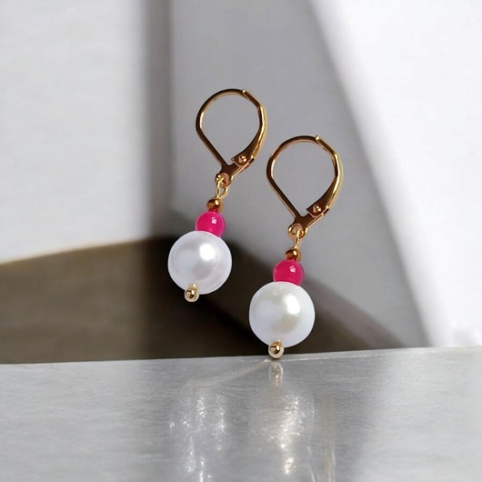 kolczyki z kamieniami Kolczyki FUCHSIA & PEARL collection: perła i agat : krótkie