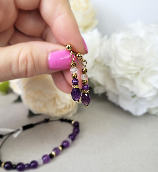 kolczyki z kamieniami Kolczyki na sztyftach z Ametystem i Cytrynem