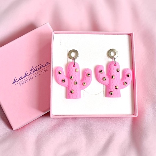 kolczyki z żywicy Kolczyki z żywicy : KAKTUSY z jaspisem : candy pink
