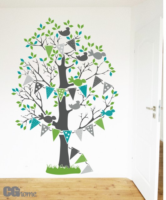 naklejki ścienne do pokoju dziecka zielone DRZEWO edukacyjne