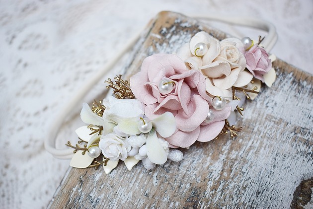 ozdoby do włosów dla dzieci wianek na chrzest niemowlę opaska kremowa