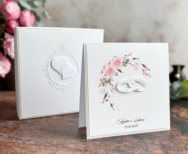 zaproszenia i kartki na ślub Elegancka pamiątka ślubna w pudełku z kopertą, WP 17A