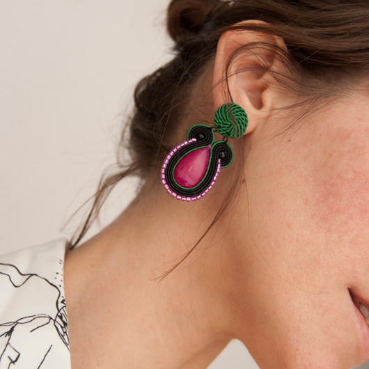 kolczyki soutache Kolczyki sutasz kolorowe zielony różowy
