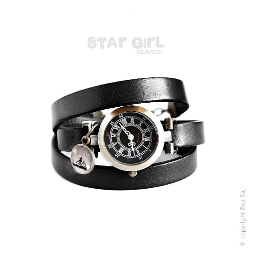 bransoletki ze szkła Bransoletka - zegarek - czarna Star Girl Classic