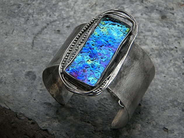 bransoletki wire wrapping Silna opalizacja    - BRANSOLETA MANKIET - CUFF
