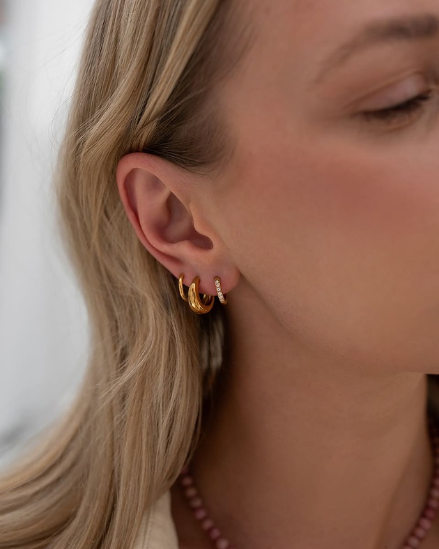 kolczyki pozłacane Zestaw 3 par złotych kolczyków ze stali chirurgicznej Paraiso Norella