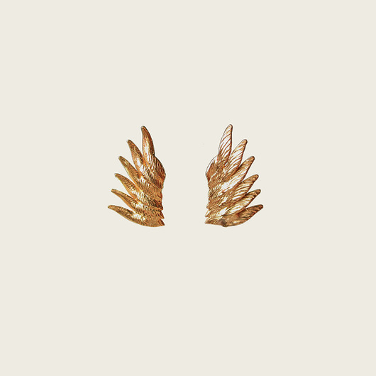 Złote kolczyki piórka- Angel KOS jewellery