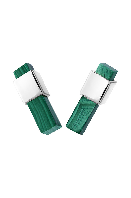 Kolczyki złote kwadraciki/ SILVER/malachit Daria Siwiak Jewellery
