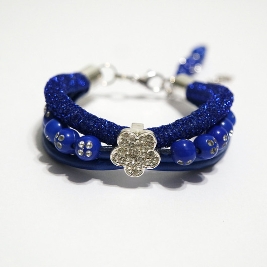 bransoletki skórzane Bransoletka - Granatowy kwiat - rzemienie