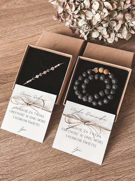 bransoletki z kamieni naturalnych Komplet bransoletek prezent dla Rodziców Chrzestnych I komunia Św