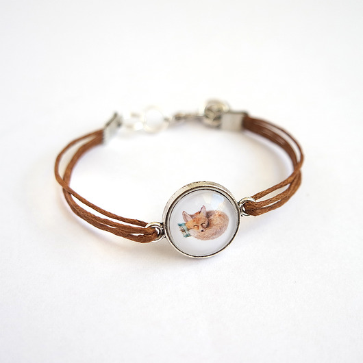 bransoletki ze szkła Bransoletka - Lisek - jasny brąz, sznurki